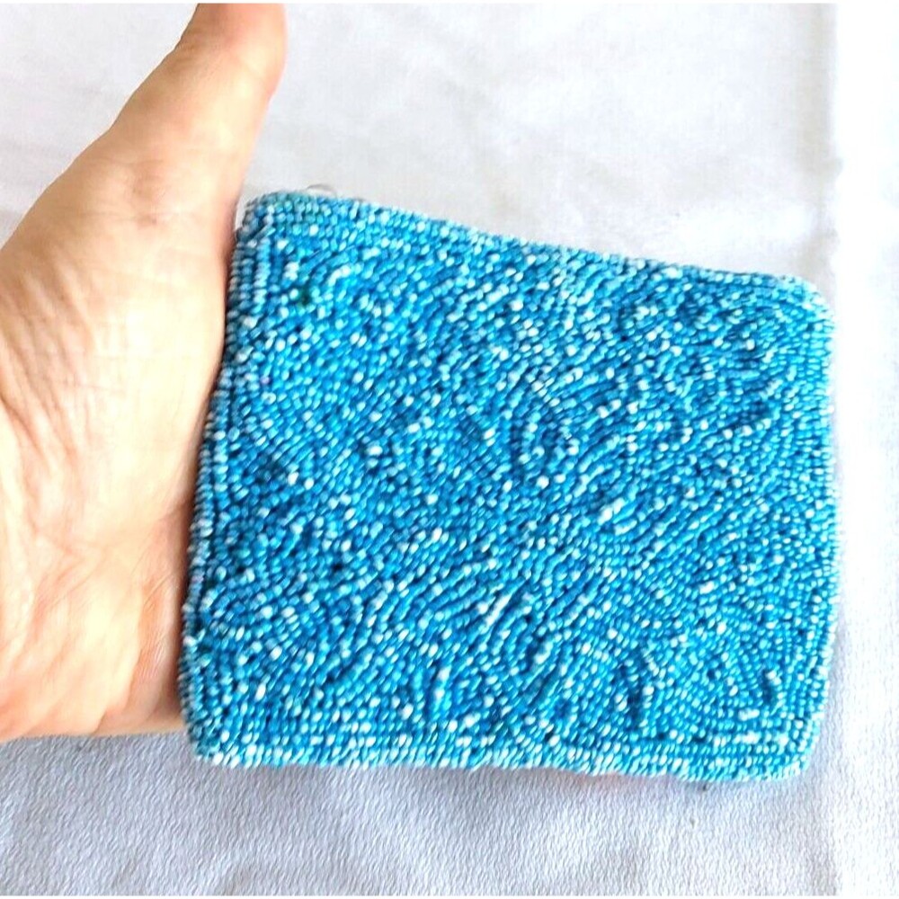 Moyna Mini Turquoise Beaded Evening shoulder crossbody Bag India 4.5x3.5 in - Picture 6 of 7